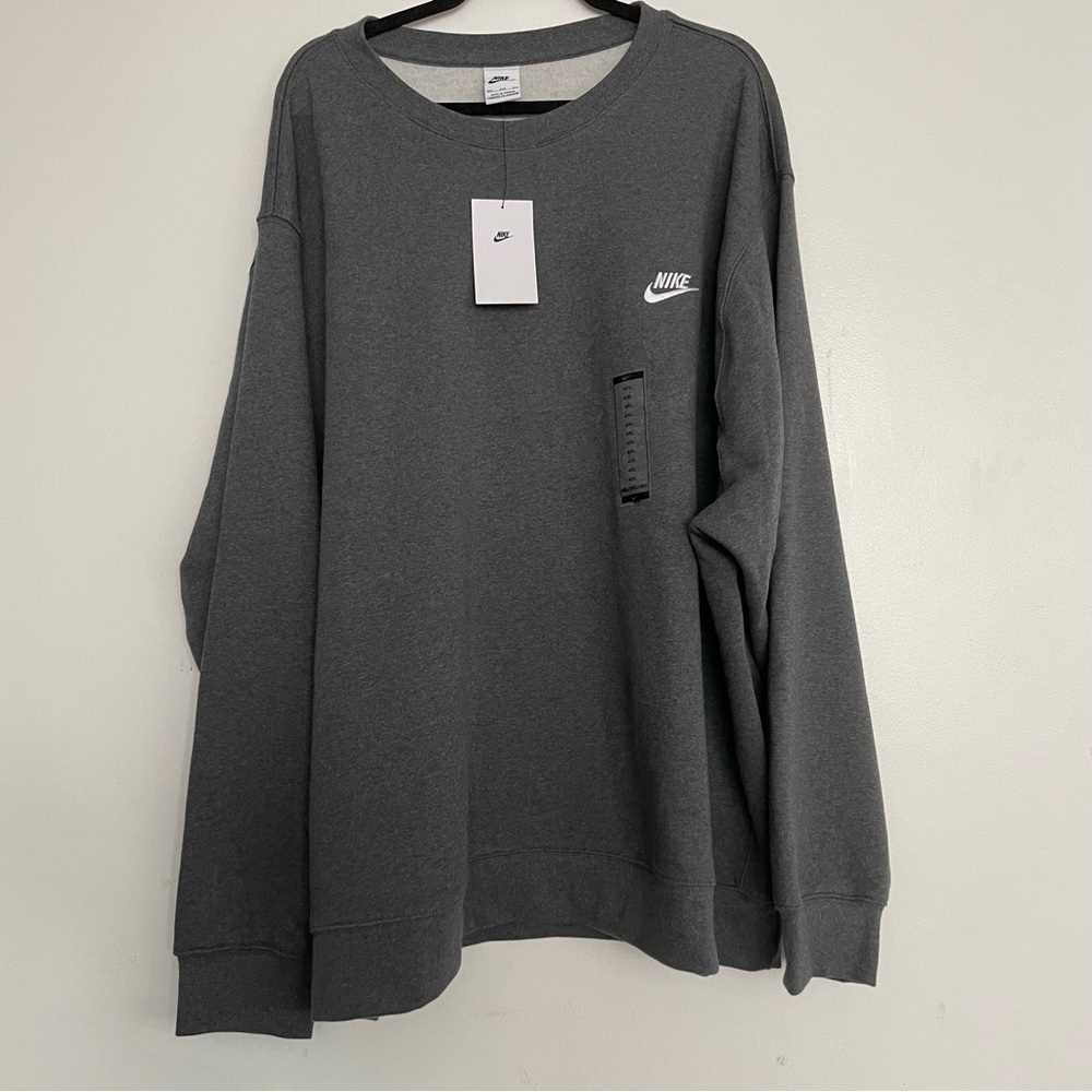 Men’s Nike Club Fleece Crewneck Sweatshirt Dark Grey Heather Size 4XL